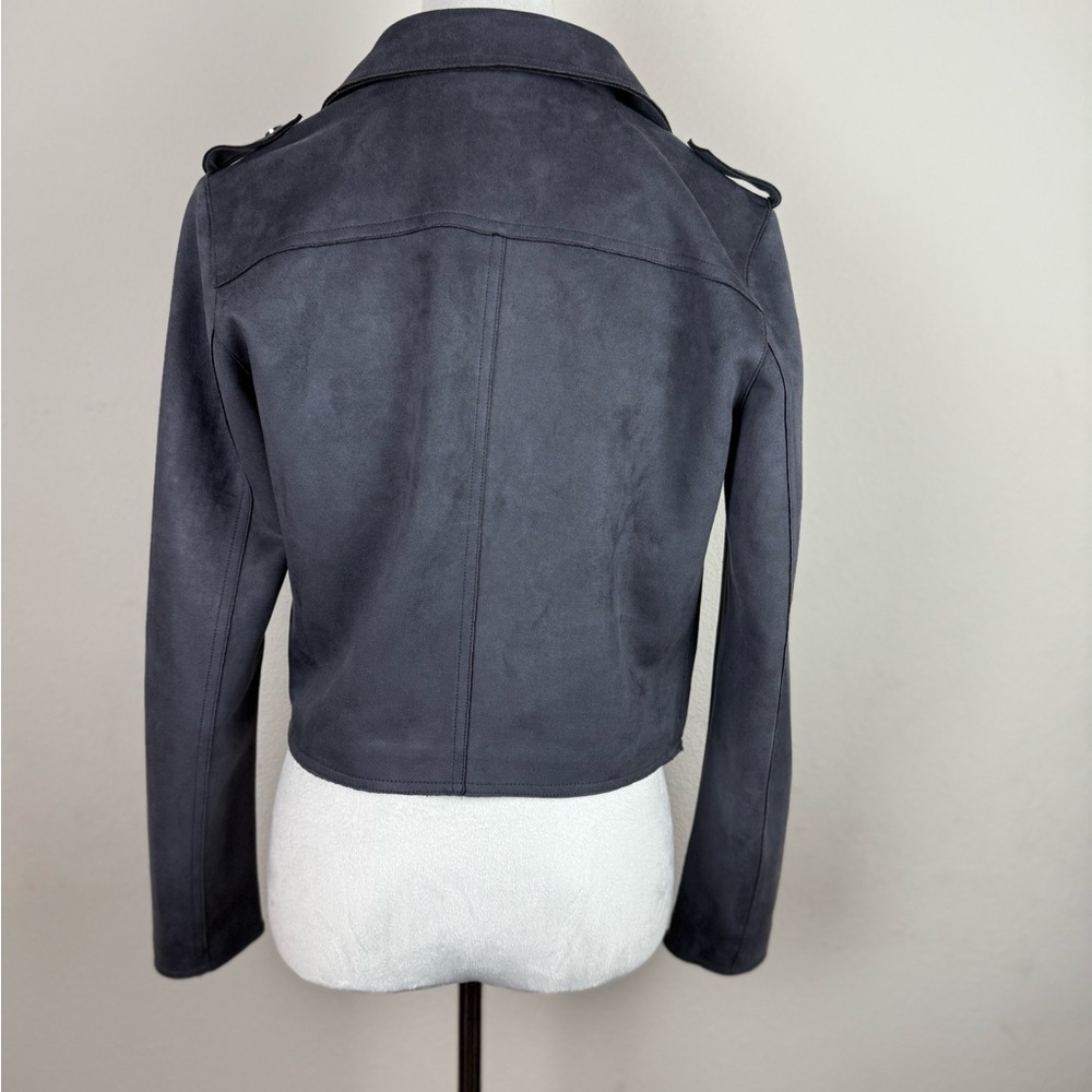 Anthropologie Women's Faux Suede Moto Jacket Gray Size S Zip Pockets - Picture 7 of 11
